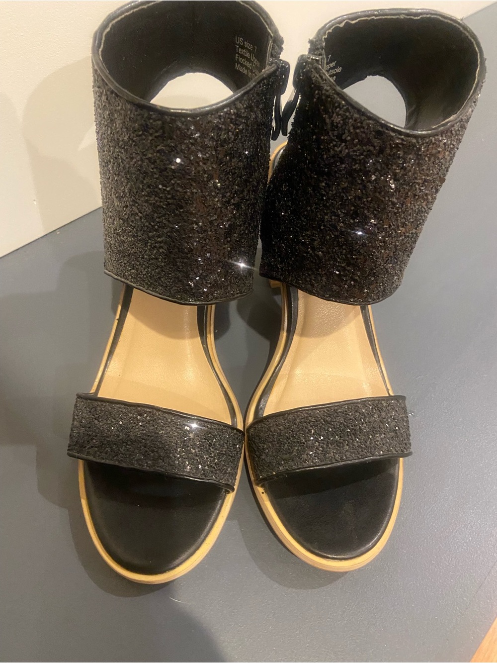 Sparkle Black Women’s Glitter Ankle-Strap Sandals